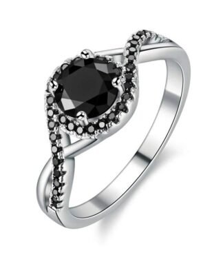 Bague fantaisie esprit vintage avec pierre Swarovski noire