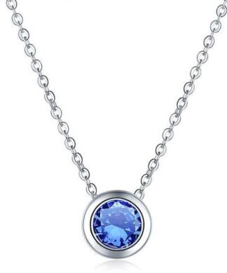 Collier fantaisie bleu klein. Collier avec pendentif oxyde de zirconium bleu plaque argent