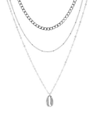 Collier multirangs coquillage argent