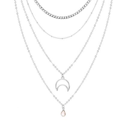 Collier multirangs lune argent