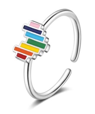 Bague coeur multicolore argent