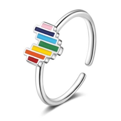 Bague coeur multicolore argent