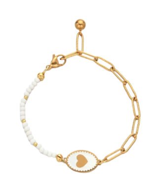 Bracelet cœur blanche emaille- Soyez le reflet de l'amour avec notre bracelet coeur pour femme, un accessoire raffine qui celebre les liens du cœur et de l'ame