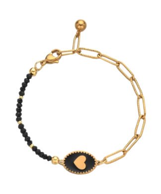 Bracelet cœur noir emaille. Laissez parler votre cœur avec notre bracelet pour femme en forme de cœur, un bijou exquis qui evoque tendresse et romantisme.