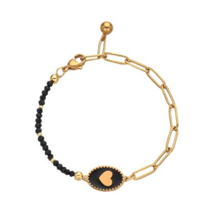 Bracelet cœur noir emaille. Laissez parler votre cœur avec notre bracelet pour femme en forme de cœur, un bijou exquis qui evoque tendresse et romantisme.