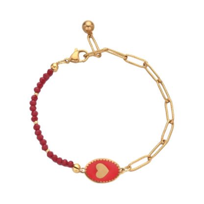 Bracelet email medaille coeur avec pierres naturelles. Faites une declaration d'amour avec notre bracelet coeur pour femme, un bijou delicat qui captive les regards et rechauffe les coeurs