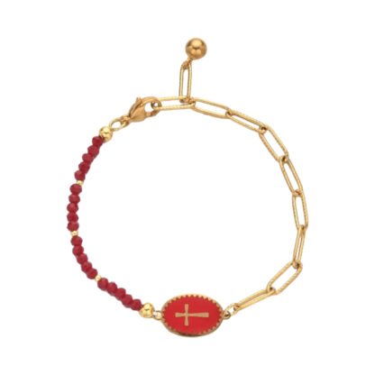 Bracelet email medaille rouge. Enveloppez votre poignet de la protection divine avec notre bracelet medaille croix, un bijou qui apporte reconfort et assurance